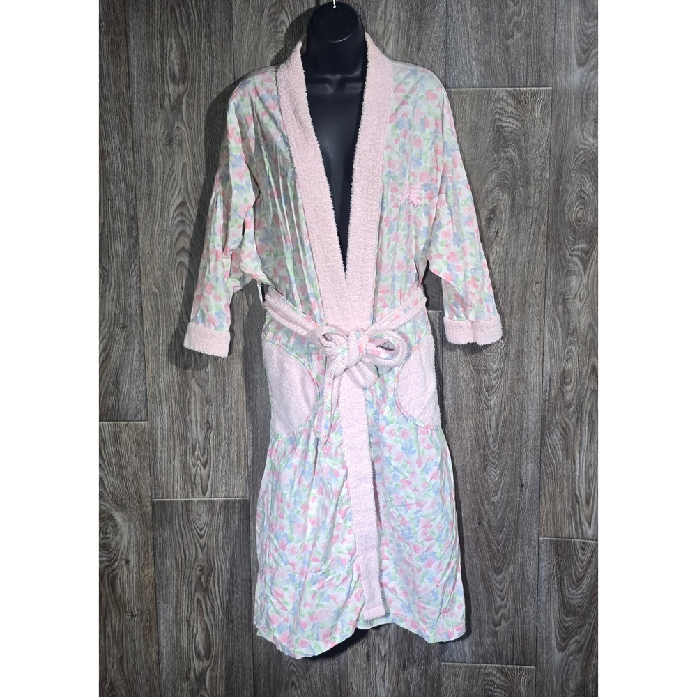 VTG Susan Dunn For Marisa Christina Floral Bathrobe Pink Terry Cloth‎ Robe OneSz